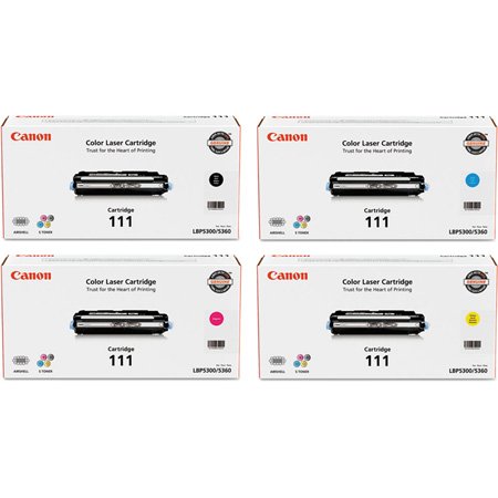 Genuine Canon 111 Black, Cyan, Magenta, Yellow for The Canon Color imageRunner LBP5300, LBP5360, LBP5400, C1022 Sealed in Retail Packaging