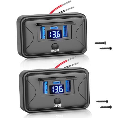 2 Pack 72W 12V USB Outlet Panel Wall Mount Qidoe Dual Quick Charger & 36W PD Surface Mount Car USB Port with Voltmeter Button Switch for Car Bus RV Truck