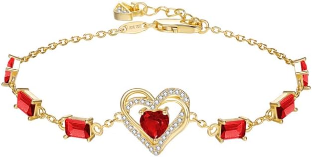 HeartMelody Bracelets for women, 14K/18K Gold/White Gold/Rose Gold Jewelry Anniversary Birthday Gifts for Wife Her Mom, Womens Fashion Jewelry with Birthstone Link Bracelets, Adjustable Chain