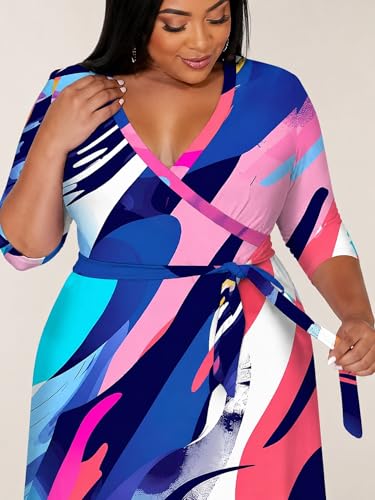 Image of PinkPatty Women's Plus Size Maxi Dress Print 3 /4 Sleeves V Neck Party Sundress Wedding Guest Dresses