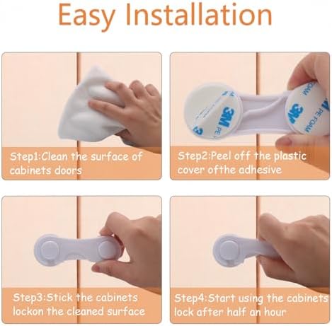6 Pack Child Proof Cabinet Locks, Baby Proofing for Doors, Drawers, Pantry and Wardrobe, No-Drill, 3M Adhesive, Child Safety Locks for Kitchen, Bathroom and Closet (white-6pcs) — view 4