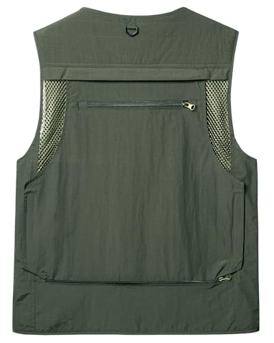 Foto von KTWOLEN Herren Anglerweste Sommer Leicht Schnelltrockenweste Funktionsweste Outdoor Fotografie Hundesport Weste Ärmellos Safari Weste mit Viele Taschen, Grün, 3XL