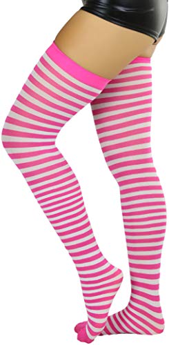 Image of ToBeInStyle Women's Opaque Hosiery Thin Striped Thigh High Long Stocking