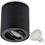 Sweet Led Aufbauleuchte Rund-Eckig inkl. GU10 5W 430 Lumen 3000K 230V Aufbaustrahler Deckenleuchte Aufputz Alu-gebüstet schwenkbar Strahler Deckenlampe Unterbauleuchte aus Aluminium Rund schwarz