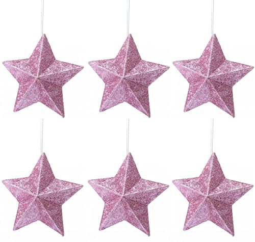 Simply Products Pack of 6-8cm 3D Glitter Star Baubles Christmas Tree Decorations (Blush (Pink)) - Image 3