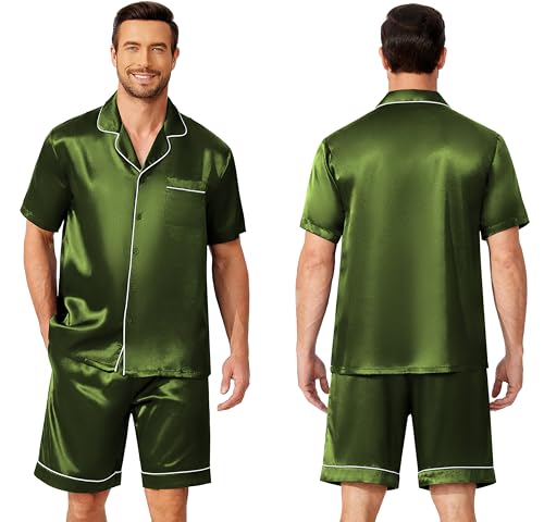 Ekouaer Couple Matching Pajamas Sets Silk Short Sleeve Button Down Sleepwear Satin Pjs Shorts Set Soft Lounge Set S-XXL2