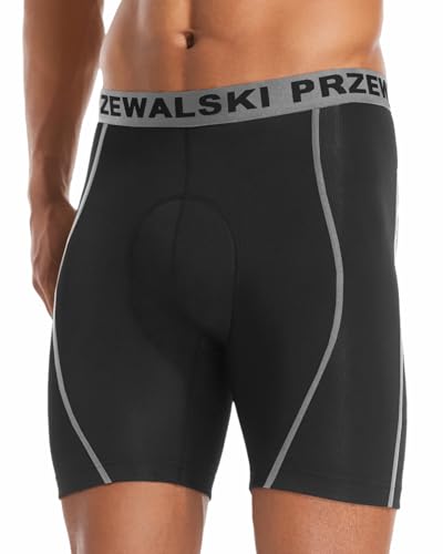 Przewalski Mens Cycling Underwear Shorts 4D Padded Bike Undershorts Bicycle MTB Liner Shorts with Silicone Leg Grippers Grey - Thumbnail 6