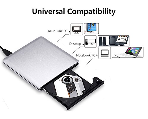 USB 3.0 External Blu-Ray DVD/BD/CD Drive, Portable Ultra-Thin 3D Blu-ray Player/Writer/Burner Used for The MacBook Pro Air, Apple Mac and So On Various Brand Computer Desktop, Laptop (Silver) - Thumbnail 5