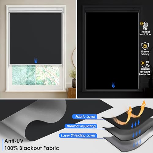 Motorized Blinds, Blackout Roller Blinds with Remote Control & Solar Panel by CINONEKO - Image 2