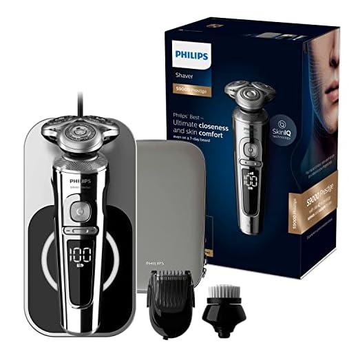 Philips - SP9863/14 - Serie 9000 Prestige elektrisk rakapparat med laddningsområde Qi + ansiktsrengöringsborste + trimmer för Smartclick (fransk och italiensk version)