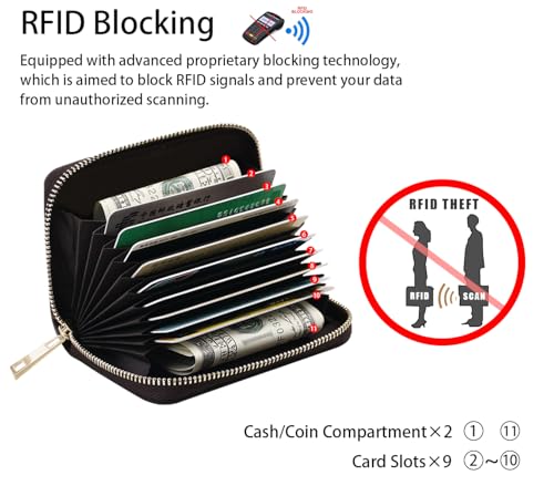 Credit Card Holder Wallets for Women, Burning Baseball Design RFID Blocking Small Leather Card Case Wallet Zipper Accordion Wallets3