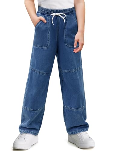 Jean baggy garçons à jambe droite et taille élastique Haloumoning pour enfant 5-14 ans