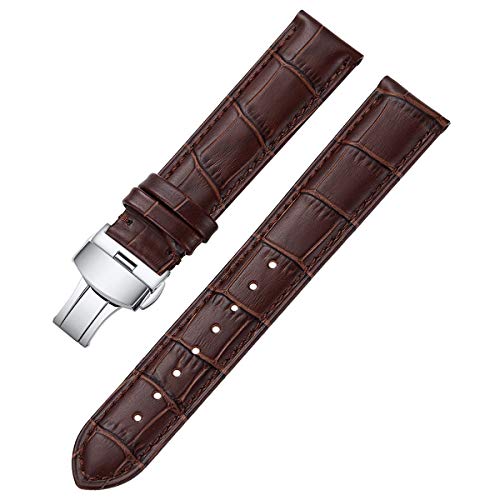 Istrap Leather Watch Band -Alligator Grain Embossed Pattern Calfskin Replacement Strap-Stainless Steel Deployment Buckle With Push Buttons-Bracelet For Men Women-18Mm 19Mm 20Mm 21Mm 22Mm 24Mm #TOP13