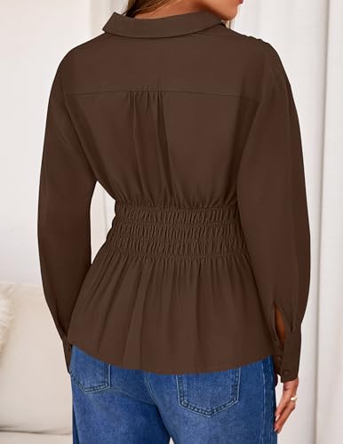 ZESICA Womens Long Sleeve Cotton Work Office Shirts 2025 Fall Business Casual Collared Tops Button Down Dressy Blouse3