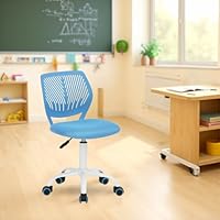 FurnitureR Kompakter Klassenstuhl, ergonomischer Sitz für Schule, Rückenlehne aus atmungsaktivem Mesh, höhenverstellbar, Zeichenzimmerstuhl für Kinder, leicht zu verschieben, 360 °, blau
