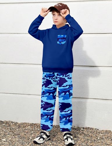 Image of KANGKANG Boys Clothes Two Piece Long Sleeve Hooded Sweatshirt Top Camouflage Sweatpants Fall Outfits Winter Clothes Set 6-16Y