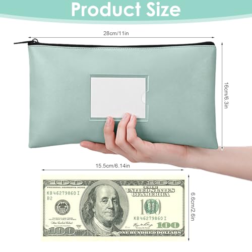 3 Pack Bank Deposit Money Bags with Zipper, 11\" x 6.3\" Bags Cash Wallet Pouches with Label, PU Leather Waterproof Money Pouches for Coins Cosmetics Invoice Bills Tools, Clear Window (Aqua Blue, Black) - Thumbnail 3