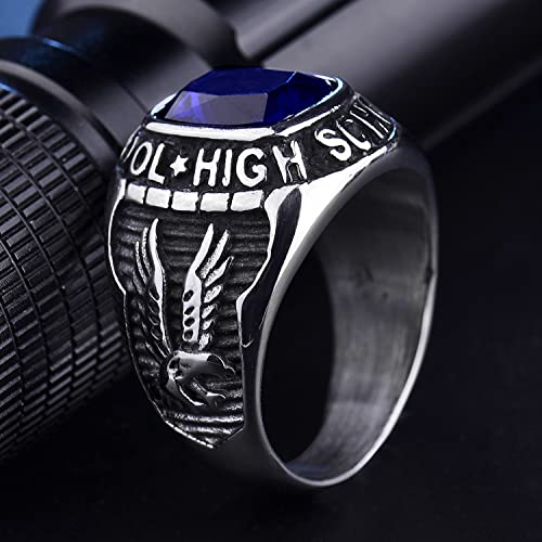 Masop Stainless Steel High School Rings For Men Sappire Color Royal Blue Crystal Jewelry Rings Size 8 #TOP3