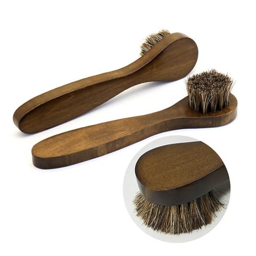 2 Pieces Shoe Brush Set, Shoe Polish Brush Shoe Cleaning Kit | Premium Soft Polish Applicator Brushes Kit With Long Wooden Handle | Shine Brushes Anti-Slip For Leather Boots, Shoes, Car Seats, Sofas