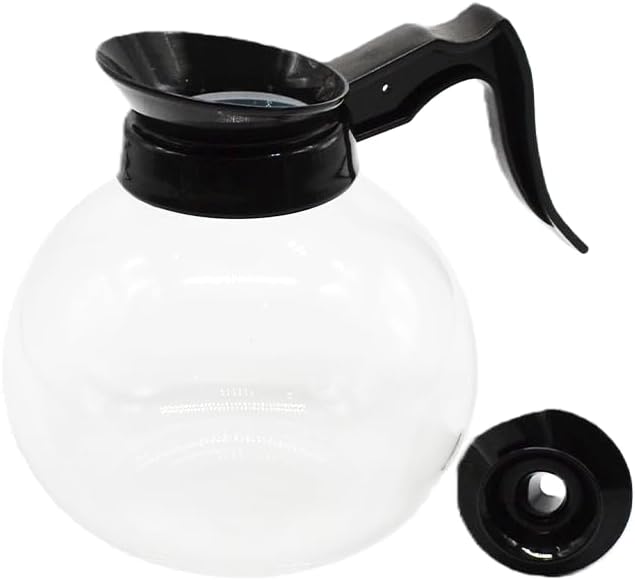 1 Pack Glass Coffee Decanter 64oz 1.8L 12 Cup (Black Regular), Laboratory Grade SHATTER-RESISTANT High Borosilicate Glass Body for Brewer Cafe Restaurant & Bar