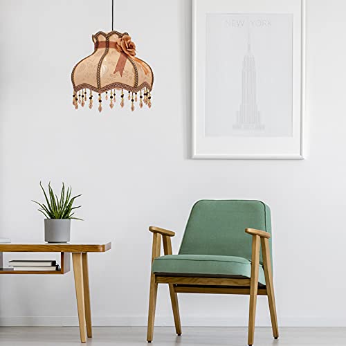 Sherchpry European Style Vintage Cloth Lace Barrel Lampshade, Large Scallop Dome Lamp Shade, Retro High- End Cloth Art Bead Lace Lampshade For E27 Table Lamp Floor Lamp Wall Light, Coffee #TOP6
