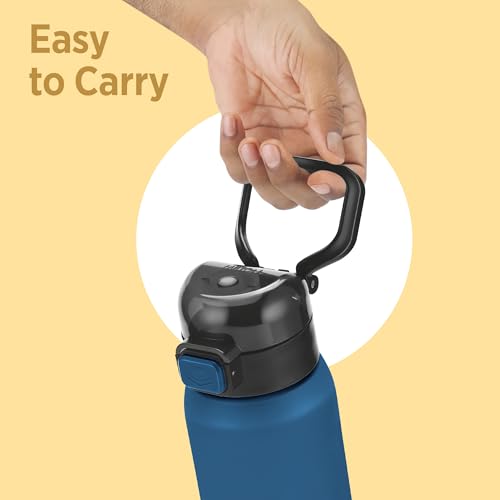 Image of Milton Dual Flow 600 Thermosteel Water Bottle 595 ml with One Touch Safety Lock & Twin Lid Sip or Gulp,Long Hours Hot & Cold,Leak Proof,ISI Certified,Vacuum Insulated,for Office,Gym,School,Dark Blue
