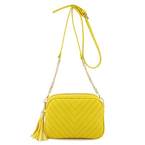 Image of Simple Shoulder Crossbody Bag With Metal Chain Strap And Tassel Top Zipper