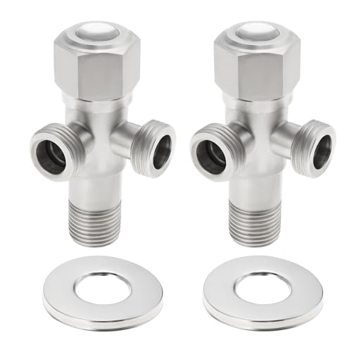 Be In Your Mind 2 Juegos de Válvula de Doble ángulo de Acero Inoxidable 1/2 Válvula de Parada de ángulo de 1 Entrada Y 2 Salidas para Lavadora Calentador de Agua para Inodoro Plateado