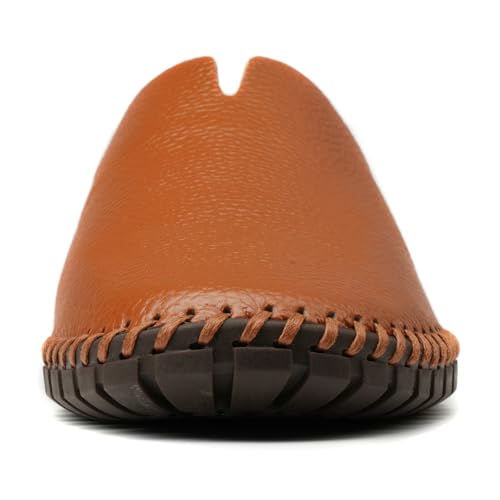 Image of Men's Slip-On Loafers Mules Clog Handmade Leather Slippers Hand Stitched no-Heel Casual Shoes for Men Breathable Comfortable Soft