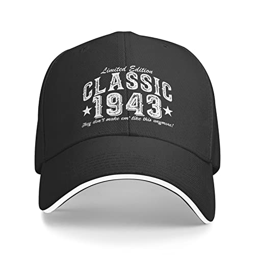 Classic 1943 80Th Birthday Distressed Caps 80 Year Old Vintage Car 1943 Baseball Hat Gag Gift For Mom Birthday Unique Strapback Cap Black #TOP25