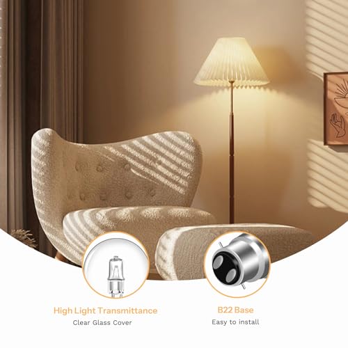 Caldarax 42W B22 BC Bayonet Light Bulbs, Globe A55 B22d Bayonet Cap Light Bulb Dimmable 650LM Warm White 2700K, B22 Classic Clear GLS Light Bulbs for Chandelier, AC220-240V, Pack of 4 - Image 5