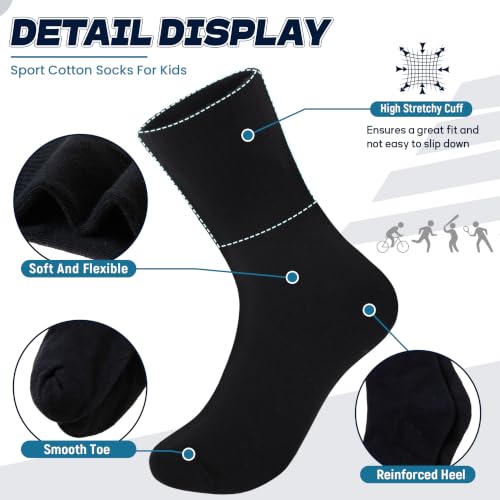 Image of Kids Classics Crew Socks 10 Pairs Child Boy Girls Athletic Cotton Basic School Uniform Breathable Casual Sports Socks