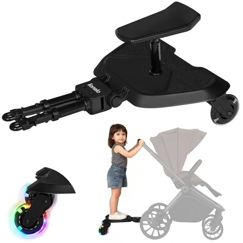 LIONELO Buggy Board 2-in-1 Mitfahrbrett für Kinderwagen mit abnehmbarem Sitz, universell passend, Stoßdämpfung, LED-Räder, bis 25 kg, für Kinder 2-5 Jahre