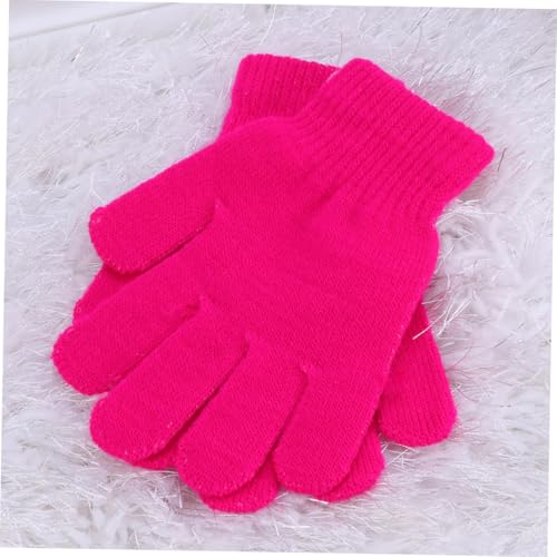 Knitted Gloves Warm Winter Full Finger Stretchy Gloves for Boys and Ages Autumn and Winter Solid Color Cozy Handwear in Rosy3