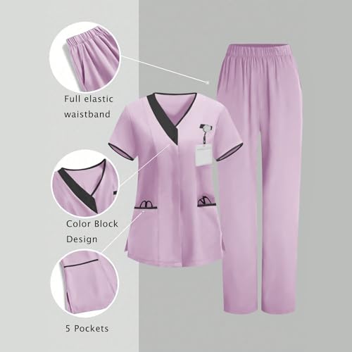 Image of 2026 Scrub for Cleaning Jobs Uniform, Multi Pockets Scrubs for Women Sets, V-Neck Top & Straight Leg Pants Scrubs Set