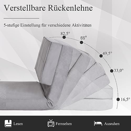 RELAX4LIFE Bodensofa Klappbar, Schlafsofa 5 in 1, Schlafsessel mit 5-stufig Verstellbarer Rückenlehne, Klappsofa mit Bettfunktion, Klappmatratze für Wohnzimmer Schlafzimmer (Grau) – Bild 6