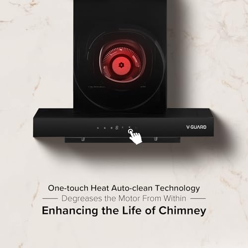 Image of V-Guard T10 60 cm Kitchen Chimney | 1300 m /h High Suction Capacity | Filterless Chimney | One-Touch Heat Auto Clean | Touch Panel with Gesture Control