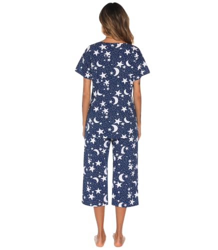 Image of ENJOYNIGHT Womens Pajama Sets Cotton Pj Set Short Sleeve Top With Capri Pants Sleepwear 2 Piece Lounge Set