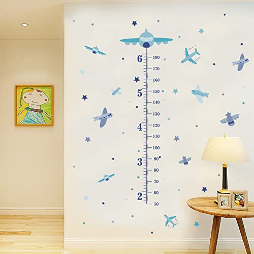 Superdant 3Pcs/Set Family Height Growth Chart Wall Sticker Airplane Star Self-Adhesive Height Wall Sticker For Bedoom Nursery Living Room Decor 38"X15" #TOP4