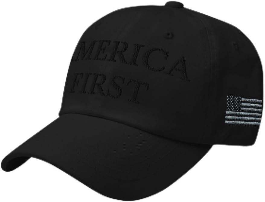 America 1st Hat - Blackout Subtle Embroidery Adjustable Dad Cap - Patriotic USA First American Flag Hat