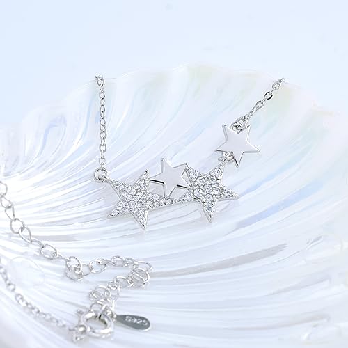 KITEENAL Star Necklace for Girls Women - Sterling Silver Adjustable Star-Shaped Pendant Necklace Cubic Zirconia Chain Hypoallergenic Minimalist Stars Charm Necklace for Teens Daughter Granddaughter4