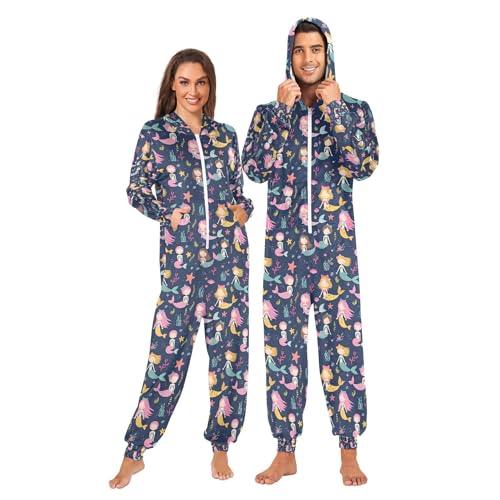 Pijama enterizo para adultos con capucha para el hogar, ropa de dormir púrpura Underwater World, Purple Underwater World, S