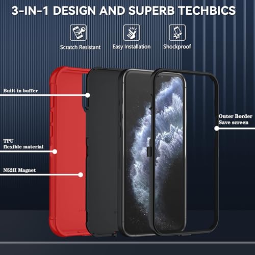 Image of SunStory Compatible with iPhone 11 Pro Max Case with HD Screen Protector, 3-Layer Heavy Duty Full-Body Cover,3 in 1 Hybrid Protective Case for iPhone 11 Pro Max 6.5 inch,Red