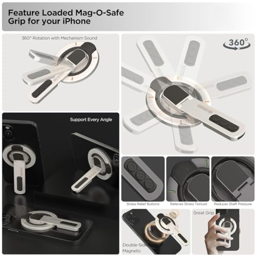 Image of Magnetic Ring Phone Holder Stand, 360 Rotatable Finger Grip, Double Sided Magnet, Adjustable Kickstand, Aluminum Alloy Mobile Stand (White)