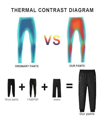 New Men's Fleece Lined Thick Warm Outdoor Casual Pants, Loose Fit Sports Trousers Black 5