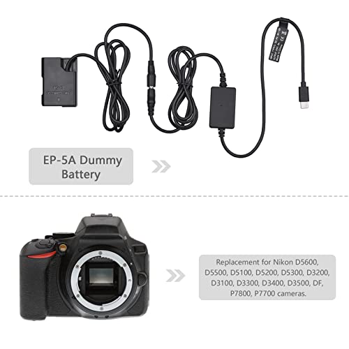 Image of PD USB -C Cable to EP-5A Dummy DC Coupler EN-EL14 Repla ent for D5600 D5500 D5100 D5200 D5300 D3200 D3100 D3300 D3400 D3500 DF P7800 P7700