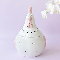 Vista 3 de Alipis Tarro de cerámica para galletas de gallo, cesta de almacenamiento de huevos en forma de pollo, soporte para huevos de gallina, recipiente