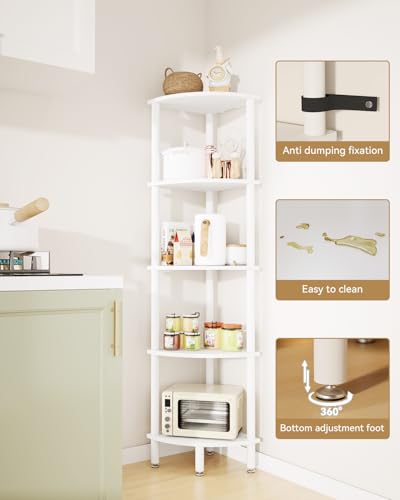 IBUYKE Estante esquinero de 5 niveles, estante de exhibición de esquina industrial, estantería de esquina para sala de estar, dormitorio, cocina, oficina en casa, blanco WBC010W - imagen 4