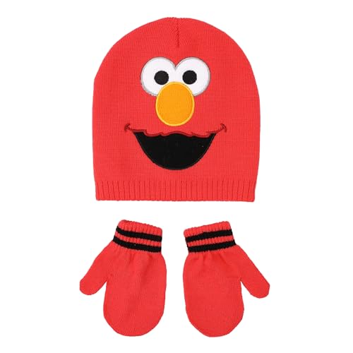 Sesame Street Elmo Face 2-Piece Toddler Beanie & Magic Mittens Set