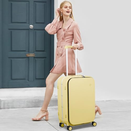 mixi Luggage Suitcase with Spinner Wheels, 24'' Checked Travel Luggage Aluminum Frame PC Hardside with TSA Lock & Cover - Lark Yellow by mixi - Used condition - Image 2